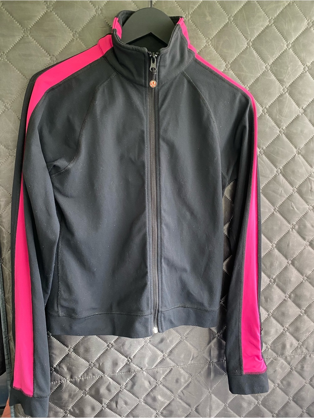Vintage Lululemon Track Jacket - Made in Canada - Black & Hot Pink Stripe S